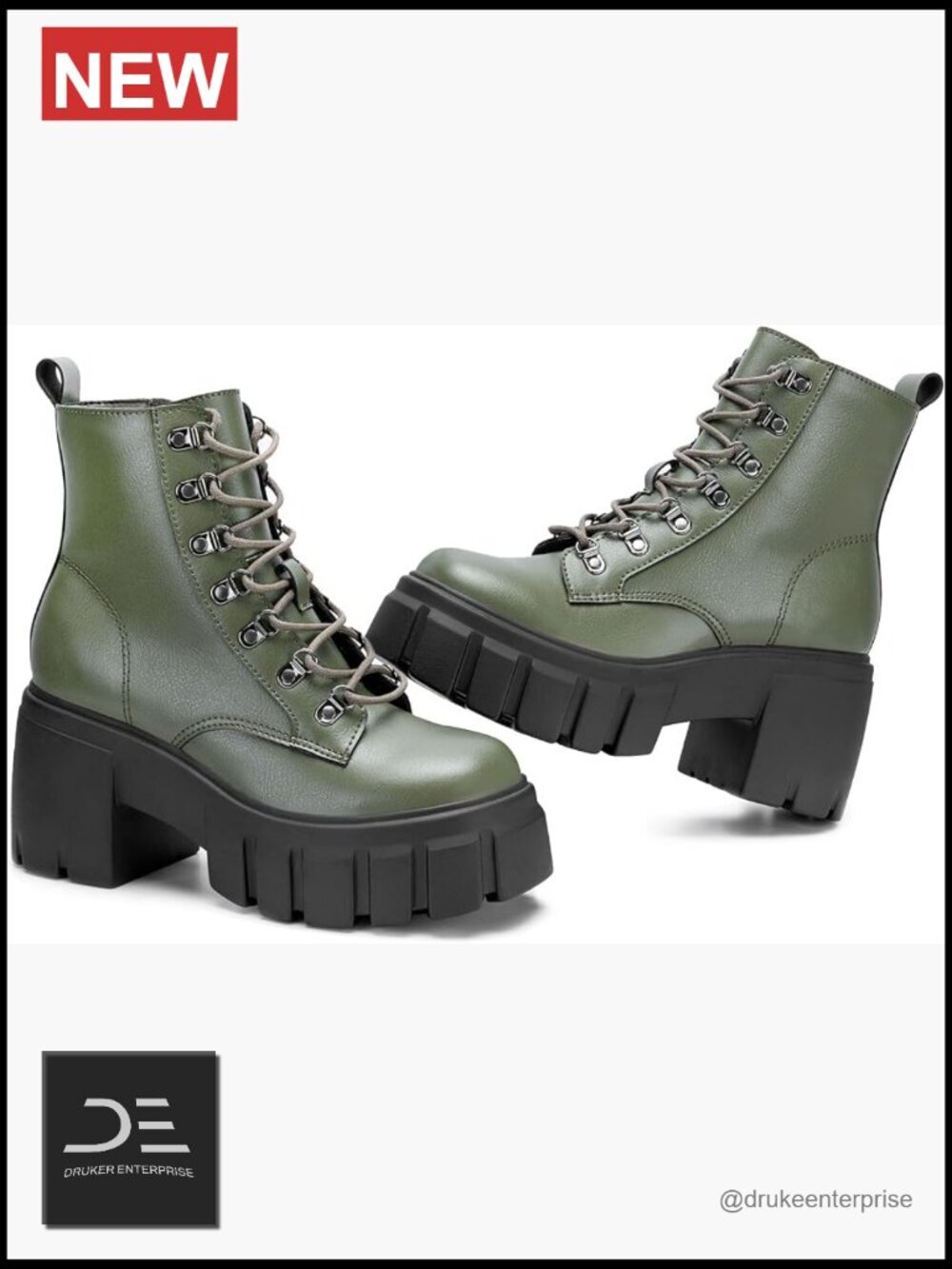 Women's Combat Boots Lightweight Lace Up Side Zipper Chunky Platform Lug Sole